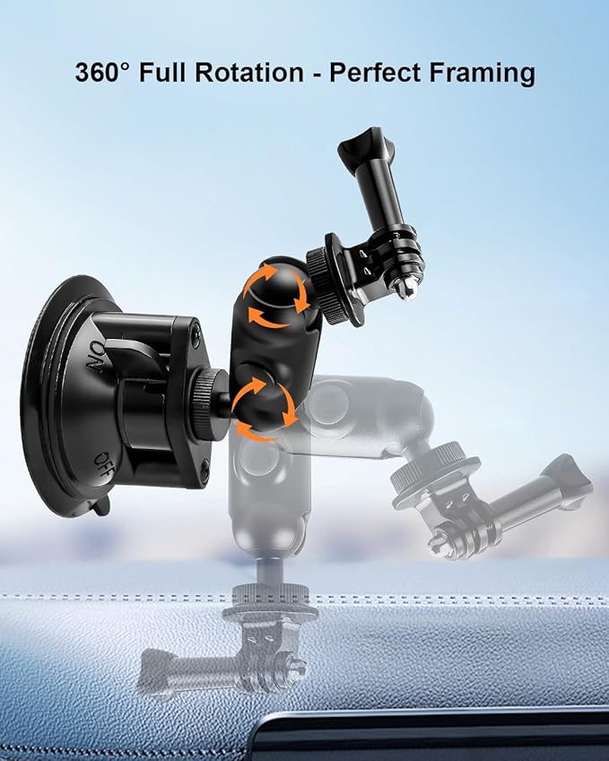 Universal Magnetic and Suction Cup Phone Holder, Adjustable Car Camera Mount for Dashboard Windshield Window, Compatible with Smartphones GoPro DJI OSMO Insta360 Cameras