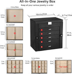Frebeauty Large Jewelry Box,6-Tier PU Leather Jewelry Organizer,Multi-functional Storage Case with Mirror,Accessories Holder 
