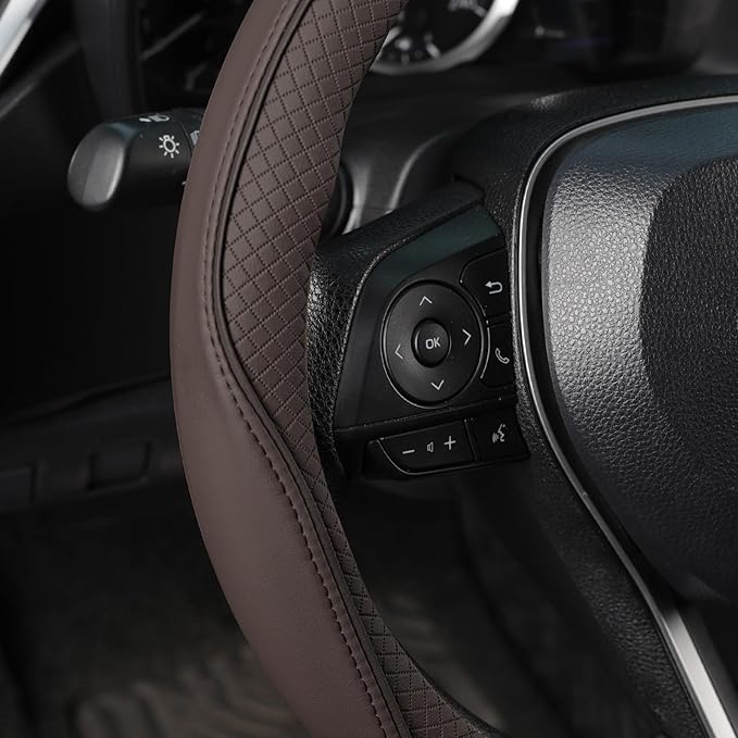 SEG Direct Steering Wheel Cover 14.5-15 inch (37-39 cm) Medium Size, Microfiber Leather, Non-Slip Comfortable Grip, Fits Cars