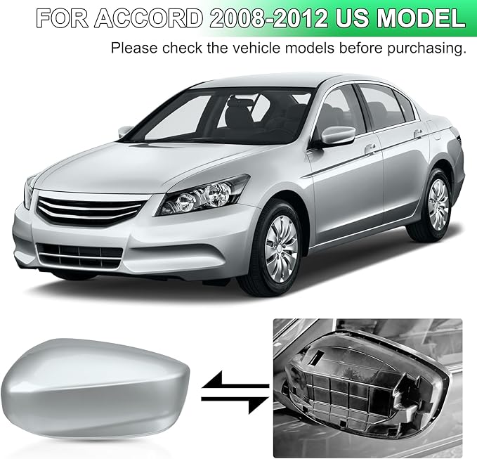 Silver Driver Side Mirror Cover Rear View Mirror Cap Compatible with 8th Gen Accord Sedan 2008 2009 2010 2011 2012