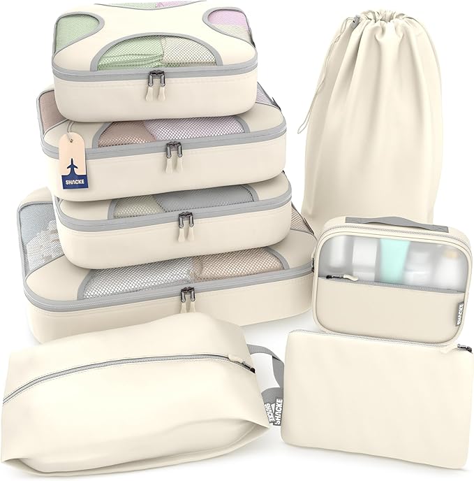 Shacke Packing Cubes for Travel 8 Set - Premium Luggage Organizer Bags - Versatile Travel Organizer for Women and Men - Optim