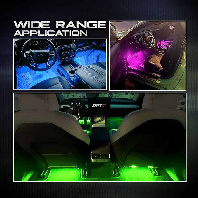 OPT7 Aura Interior Car Lights with Remote Control, Color Change, Music Sync Inside Ambient Lighting Kit, LED Light for Cars Trucks Under Dash Accessories, 4pc Single LED Strip, Easter Gifts