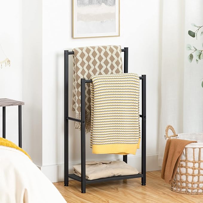 HOOBRO Free Standing Towel Rack for Bathroom, 16.5" L x 9.4" W x 31.5" H, 2 Tier Blanket Rack, Blanket Holder, Drying and Dis