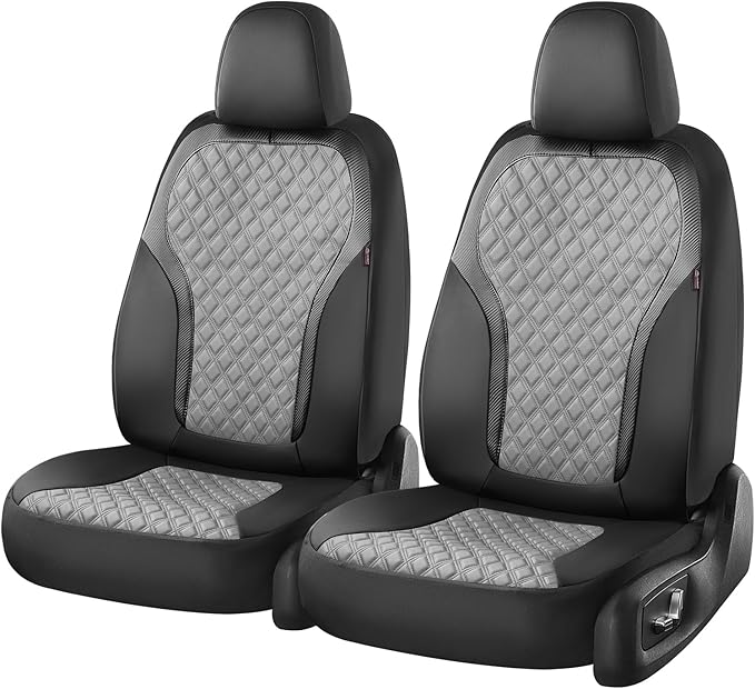 Coverado Car Seat Covers for Front Seats, Luxury Leather Car Seat Cover with Carbon Fiber Weave, Waterproof Automotive Seat P