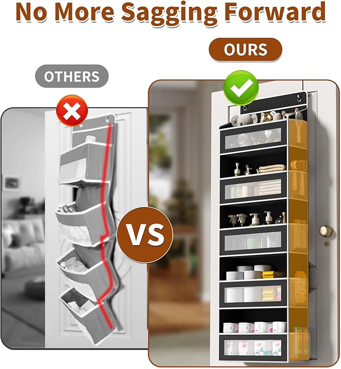 Over The Door Organizer with 5 Large Pockets, Over the Door Storage 10 Side Pockets 44 lb Load Behind Door Storage, Door Orga