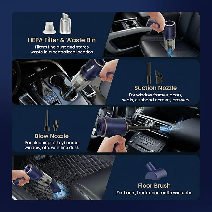VIMALIFE 10000Pa Cordless Car Vacuum Cleaner & Air Duster, Powerful Handheld Auto Vacuum, 42000RPM Motor, LED Light, Type-C