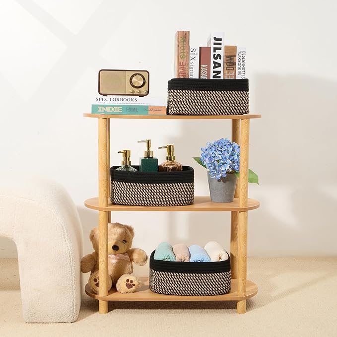 MiniArk Small Storage Baskets for Organizing | Closet Organizer Bins | Shelf Toy Basket | Woven Rope Baskets | Cube Decorativ