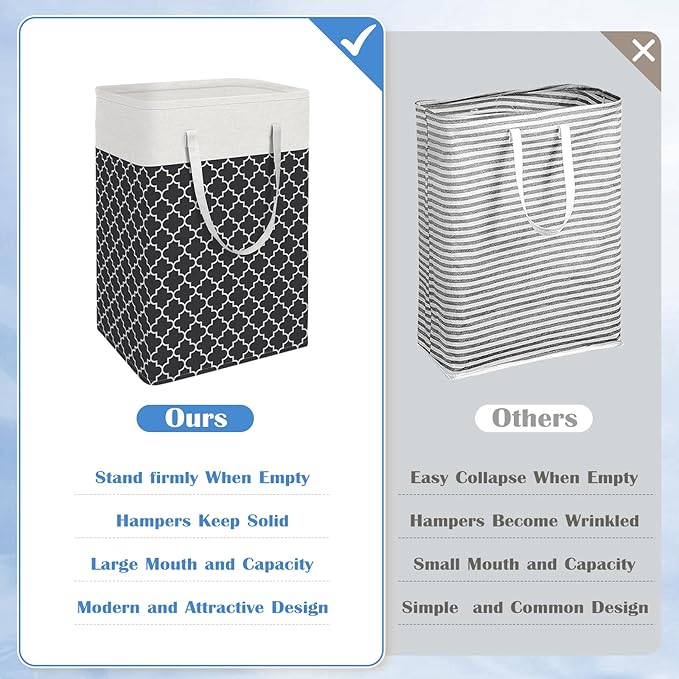 BlissTotes 3-Pack Laundry Basket, Freestanding＆Waterproof Laundry Hamper, Collapsible Tall Clothes Hamper with Easy Carry Han
