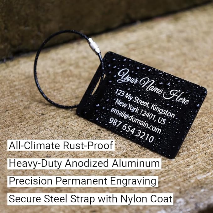 Custom Bag Tags for Luggage, Personalized Luggage Tags for Suitcases - Laser Engraved Metal Tags- Pack of 2 (Aqua Marine, 2x3