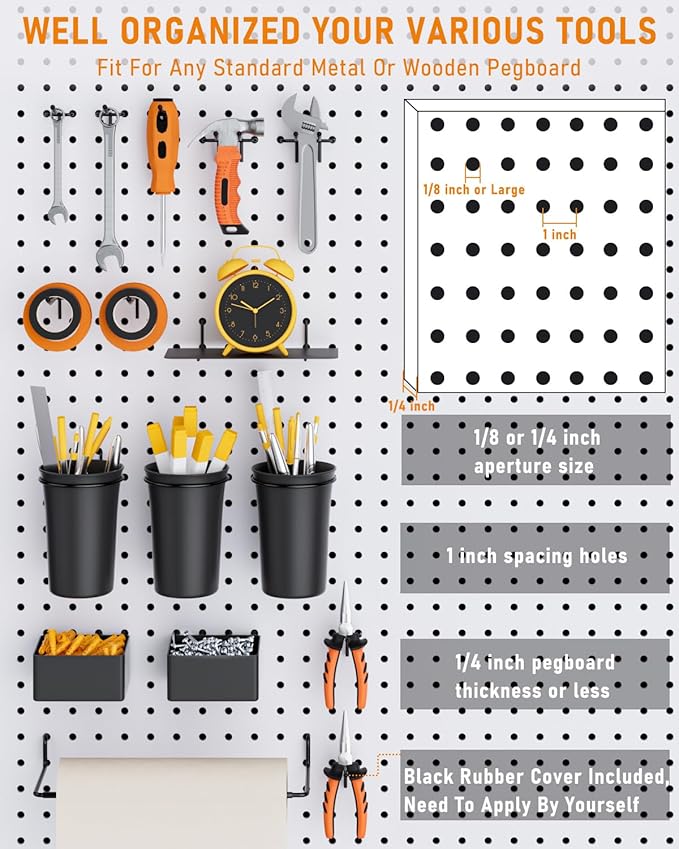 INCLY 30PCS Peg Board Organizer Accessories Kit, Pegboard Hooks Assortment with Bins, Cups, Wire Baskets and Paper Towel Hold