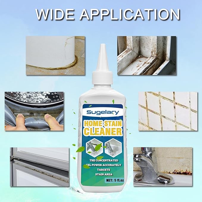 Sugelary Mold Stain Cleaner, 10 Fl oz All-Purpose Gel for Front Loader Seal, Household Cleaner Gel for Bathroom Grout, Sink, 