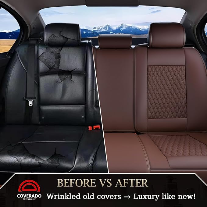 Coverado Leather Rear Seat Covers for Cars, Waterproof Back Seat Cover, Universal Automotive Seat Cushion Protector for Most 