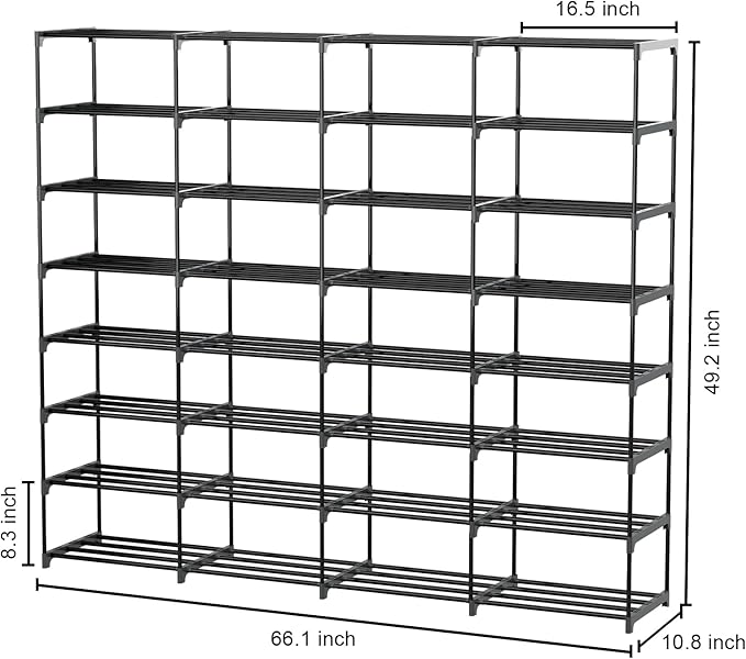 SMILHELTD Large Shoe Rack 8 Tier 64 Pairs for Entryway, Heavy Duty Storage Shelves Unit with Customizable Height for Boots, S