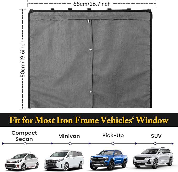 Car Window Shades, 2 Pack Suede Fabric & Dual-Layer with Zipper Magnetic Sun Shade Curtain for Back Side Windows, Universal Fit for SUV/Sedan/Truck Back Window Privacy, Blackout Sunshade for Baby