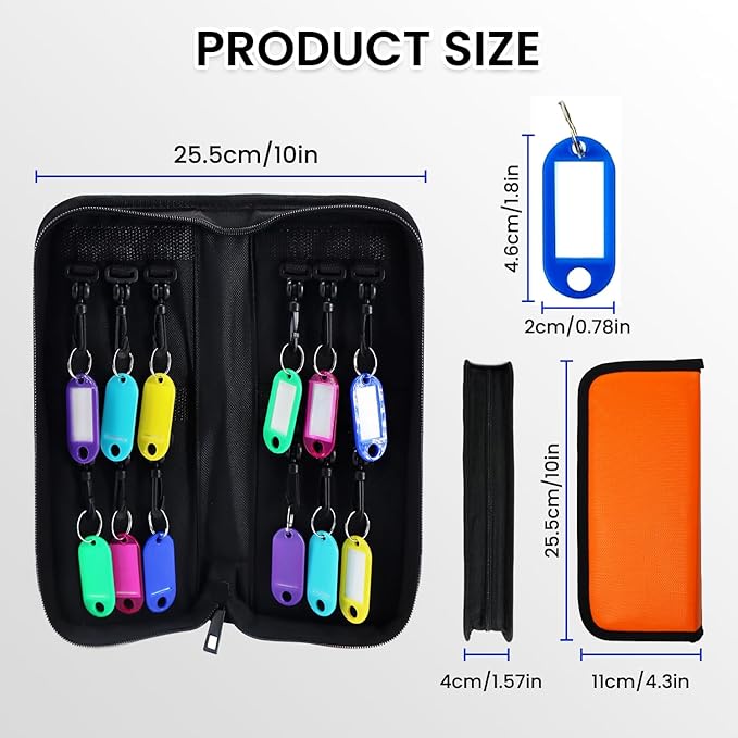 Key Organizer, Zippered Key Case, Fireproof and Waterproof Key Binder with 12 Hooks and Tags Portable Key Storage Book for Of