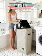 WTREE Laundry Hamper with Lid, Reinforced Sturdy Clothes Hamper with Anti-Puncture Base, Large Collapsible Laundry Basket wit