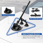 Triple Suction Cup Car Mount Kit for Insta360 with Extension Pole/Selfie Stick, Strong Vacuum Suction Cup Windshield Dashboard Camera Mount for Insta360 x5, GoPro, DJI OSMO with Action Camera Adapter