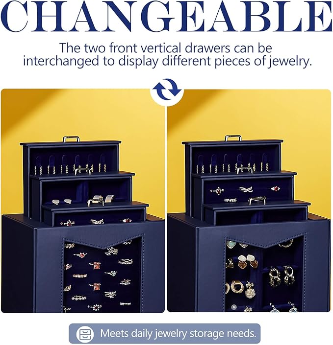 Homde Jewelry Organizer with Transparent Window Necklace Hooks Gift for Women Jewelry Box Display Case for Necklaces Rings Ea
