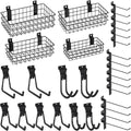 INCLY 30PCS Slatwall Accessories Set, Includes 4 Pack Ventilated Metal Wire Slatwall Baskets and 26PCS Multisized Heavy Duty 