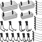 INCLY 30PCS Slatwall Accessories Set, Includes 4 Pack Ventilated Metal Wire Slatwall Baskets and 26PCS Multisized Heavy Duty 