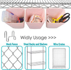 G.CORE Large Grid Wall Bins - 6Pack Pink Gridwall Accessories Hanging Cups with Back Hooks - Plastic Grid Wall Panels Organiz