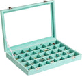 Frebeauty Velvet Jewelry Tray,35 Grid Jewelry Organizer with Clear Lid,Earring Holder Organizer Case with Clasp,Drawer Insert