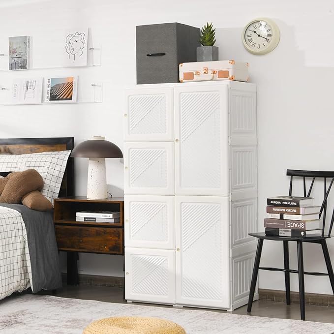 Portable Closet Wardrobe, Foldable Clothes Organizer with Magnetic Door, Freestanding Closet Clothes Organizer for Bedroom, E