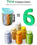 PULIV Large Supplement Organizer Bottle, Holds Plenty of 6 Various Vitamins in 1 Pill Dispenser with Anti-Mixing & Wide Openi