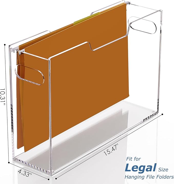 Hanging File Folder Organizer, Acrylic File Organizer Box for Legal Size Hanging File Folders, Clear Filing Holder with Handl
