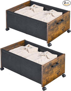 Under Bed Storage with Wheels, Wooden Under Bed Drawers On Wheels, Rolling Under Bed Shoe Storage, Space Saving, Rustic Brown