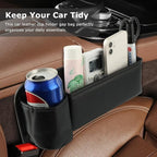 2-Pack Car Seat Gap Filler Organizer, Leather Storage Box with Cup Holder for Driver & Passenger Side, Gap Bag Front Seat Car Storage Accessories for Phone Keys Sunglasses Wallet(COLOR:Black)