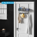 Over The Door Hooks Organizer, Over The Door Towel Rack with Mesh Basket, 10 Coat Hooks and 2 Wreath Hangers, Bathroom Door O
