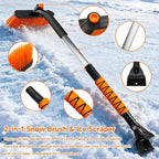 Snow Brush with Ice Scraper, Ice Scrapers, Car Windshieldand Extendable Snow Brush with Foam Grip and 360° Pivoting Brush Head, Detachable Snow Scrapers & Ergonomic Foam Grip for Cars (Orange)