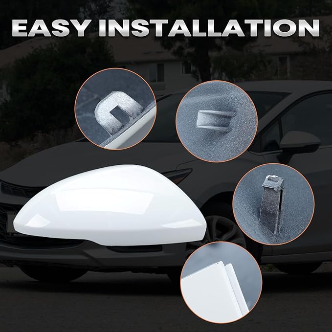 Right Passenger Side Mirror Cover Caps Compatible with Chevrolet Chevy Cruze 2017 2018 2019 Replacement Rear view Mirrors Trim (White)