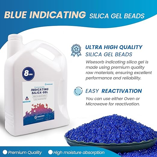 [Net Weight 8LBS] Blue Indicating Silica Gel Beads Desiccants - Rechargeable Desiccant Beads Silica Beads (Blue to Pink, 1 Pa