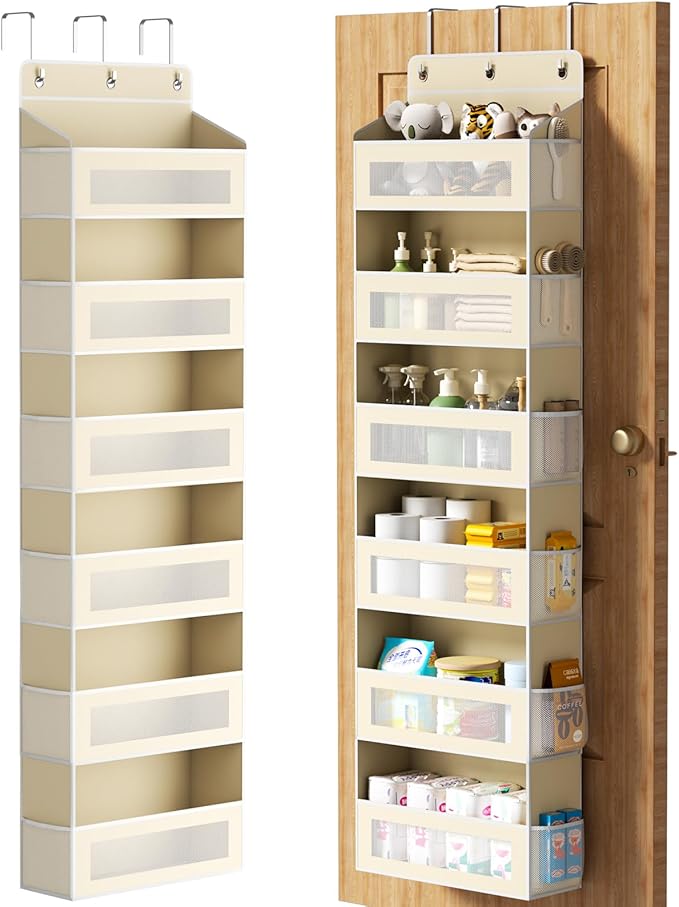 Over The Door Organizer with 6 Large Pockets, Over the Door Storage 12 Side Pockets, Hanging Door Organzier 44 lb Load Behind