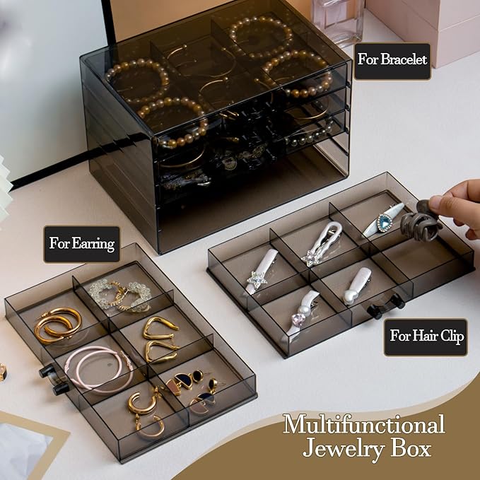SPAKOWN Earring Organizer, Acrylic Earring Box Large 30 Compartments Jewelry Holder Organizer with 5 Drawers Stackable Earrin