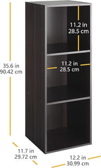 Whitmor 3 Cube Storage Organizer, 3 Tier Stackable MDF Wood Bookcase, Open Storage Display Bookshelf, Storage Cabinet for Liv