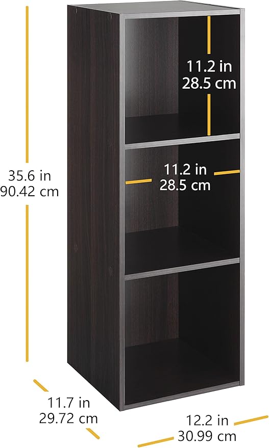 Whitmor 3 Cube Storage Organizer, 3 Tier Stackable MDF Wood Bookcase, Open Storage Display Bookshelf, Storage Cabinet for Liv