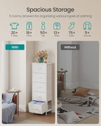 SONGMICS Dresser for Bedroom, Chest of Drawers, Steel, MDF, 5 Non-Woven Fabric Drawers, Storage Organizer Unit, Closet, Entry