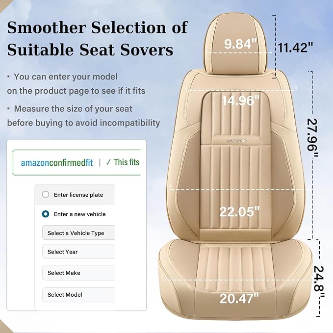 Coverado Front and Back Seat Covers for Cars, Nappa Leather Car Seat Covers, Automotive Seat Covers for Trucks, 5 Seats Water