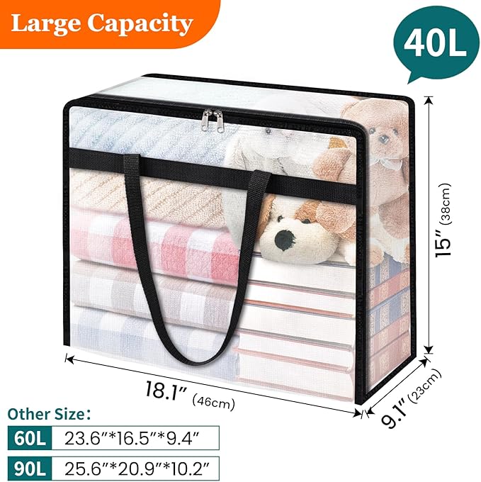 TasticTotes 8 Pack Clear Storage Bags for Comforter, Clothes & Bedding, Plastic Blanket Storage with Zipper and Handle, Movin