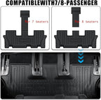 Auxko All Weather Floor Mats Cargo Mat with Backrest Mat for Kia Telluride 7&8 Seats 2020-2025 TPE Liners Accessories Guard Odorless Anti-Slip Floor Liners & Trunk Liner with Back Seat Protectors
