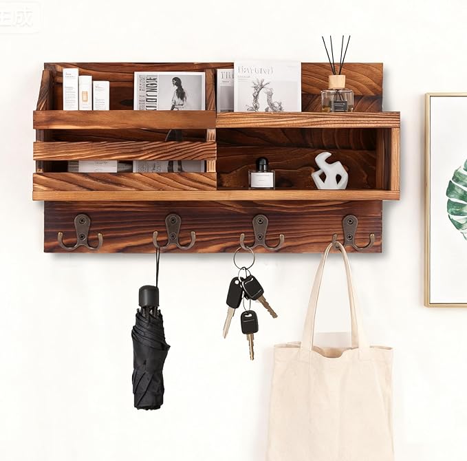 Key and Mail Holder for Wall, Mail Organizer Wall Mount with Shelf, Farmhouse Entryway Decor for Organizing A4 Bags,Wallet, D