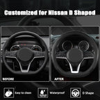 West Llama Flat Bottom Car Steering Wheel Cover for Nissan,D Shaped Steering Wheel Cover for Rogue,Altima,Kicks (Black-Standa