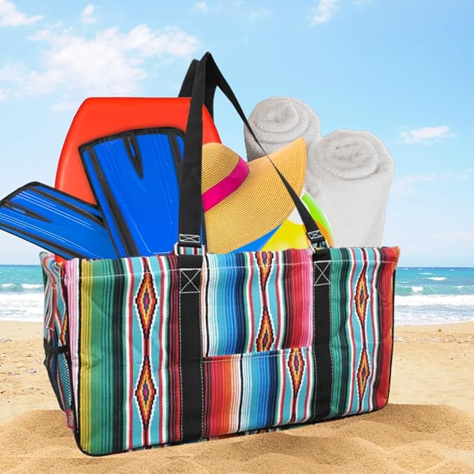 NGIL Extra Large Utility Tote Reusable Grocery Bag Oversized Collapsible for Groceries, Storage, Picnic, Beach (Zarape-black)