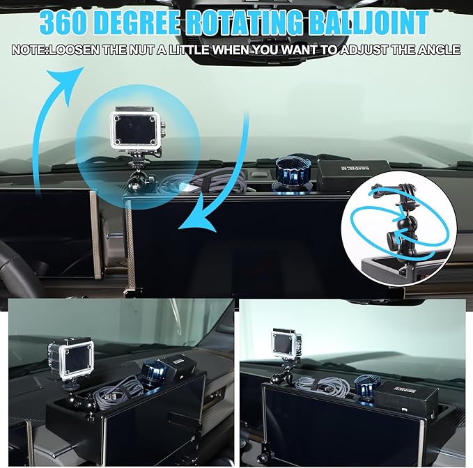 Center Console Dash Cam Mount&Dashboard Storage Tray for Hummer EV Accessories 2022-2025 2026 SUV Pickup,Rotatable Car Dash Cameras Mount Holder Box Organizer,Mount Fit for Action Camera