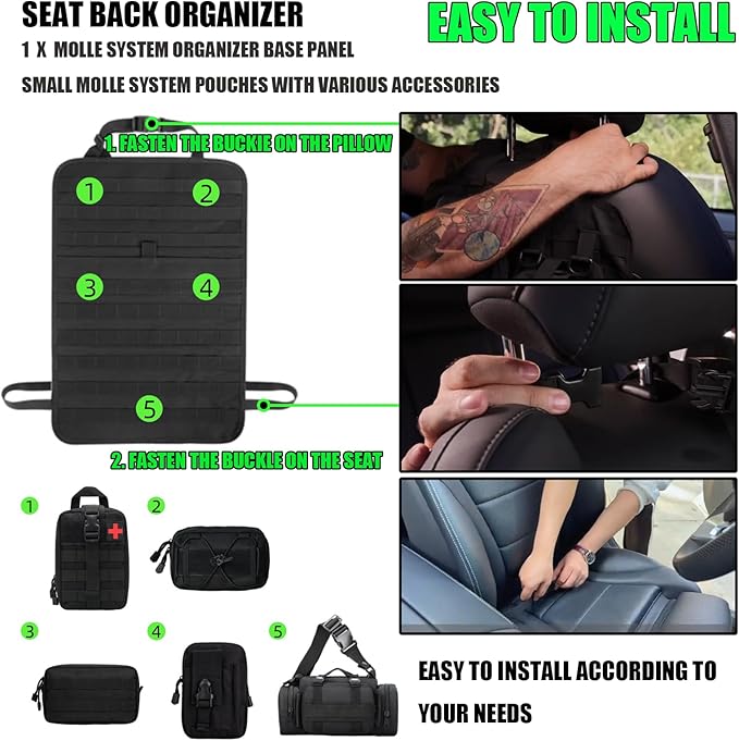 7 PACK Tactical Seat back organizer Truck organizer With 6 Detachable Pouches Universal For Car Truck Ford Jeep Military-Grade Heavier Panels With Multi-functional Packs (7-PACK-Upgrade)