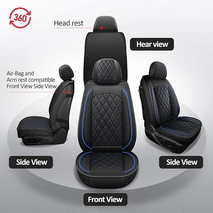 MIROZO Seat Covers Full Set, Car Seat Covers Blue Faux Leather Seat Covers Automotive Seat Covers Car Seat Protector for SUV 