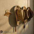 Hat Hooks for Wall Set of 2 – Cowboy Hat Hanger for Fedoras, Caps & Wide Brim Hats – Wooden Curved Rack Preserve Hat Shape – 